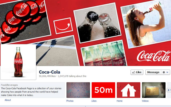 Coca-Cola reached 50 million likes on Facebook
