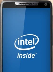 RAZR I display showing the Intel Inside logo