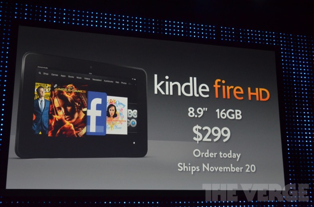 The Kindle Fire HD 8.9 priced at $299 for 16 GB
