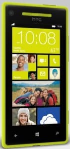 Front look at a yellow HTC 8x