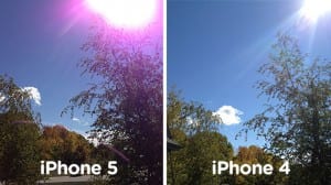 A comparison shot of the iPhone 5 and the iPhone 4 capability to handle flare