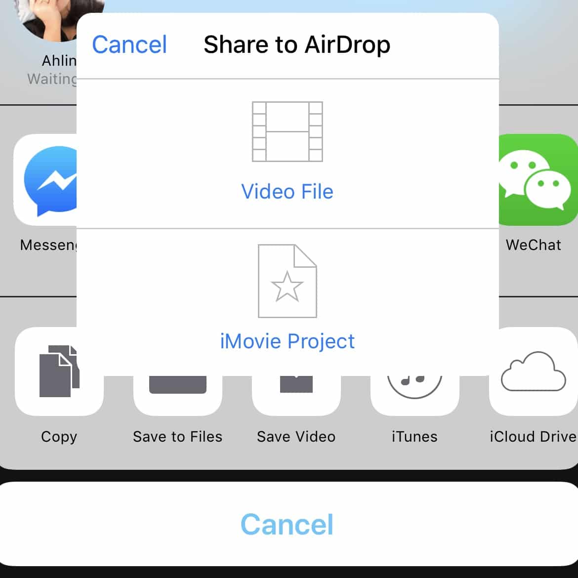 Transferring iMovie files through AirDrop